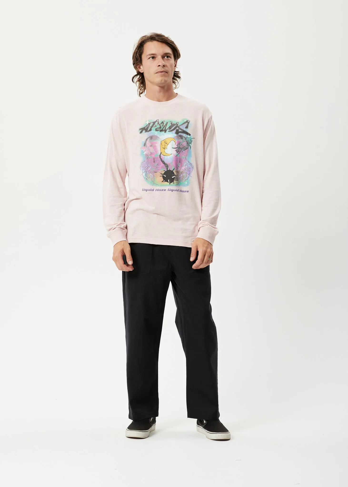 AFENDS Mens Liquid Haze - Long Sleeve Graphic T-Shirt - Lotus