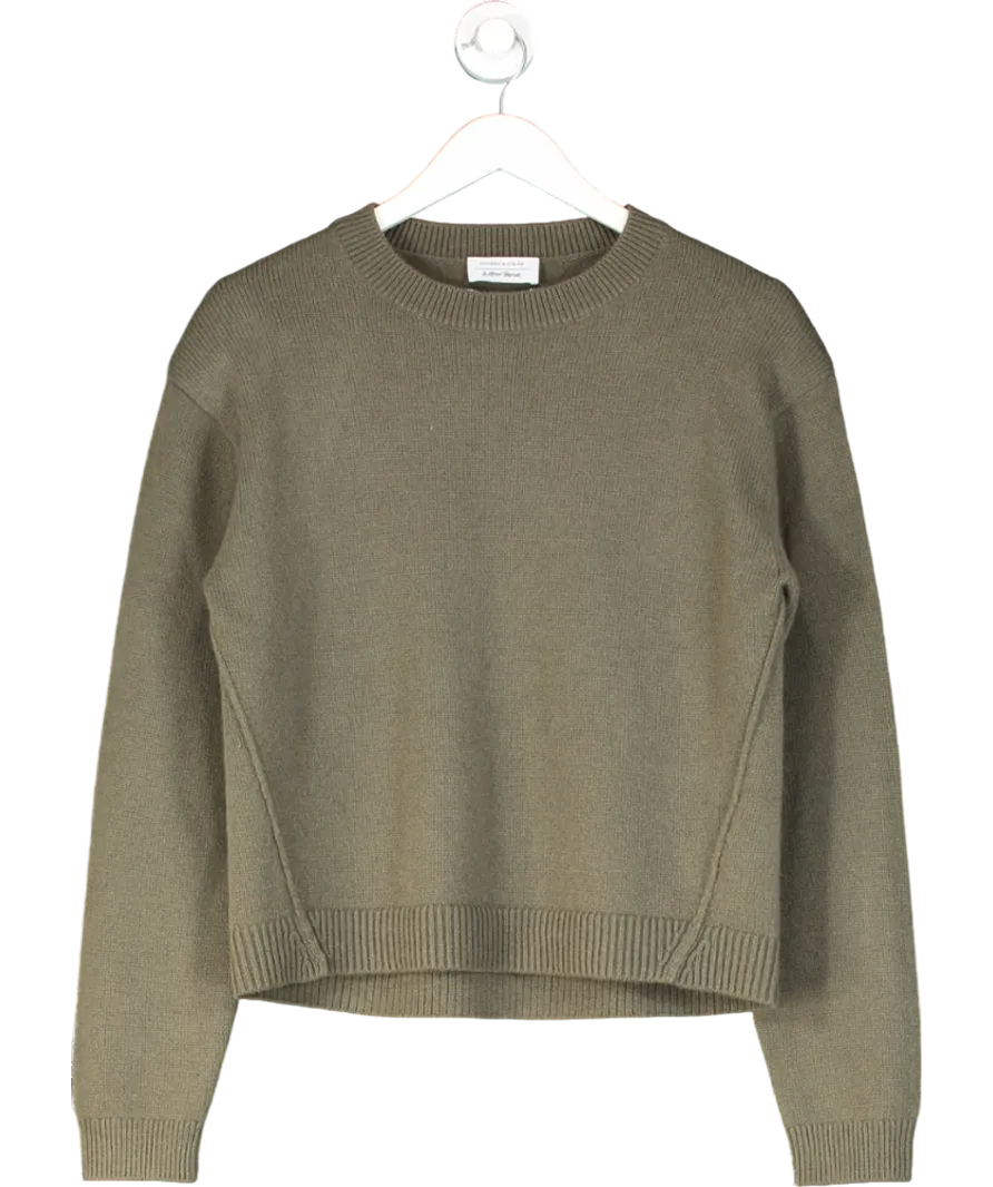 & Other Stories Green Padded-shoulder 100% Merino Wool Jumper UK S
