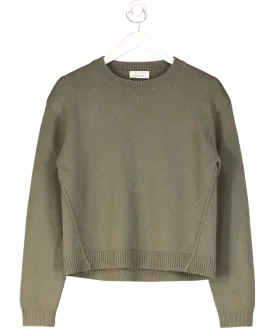 & Other Stories Green Padded-shoulder 100% Merino Wool Jumper UK S