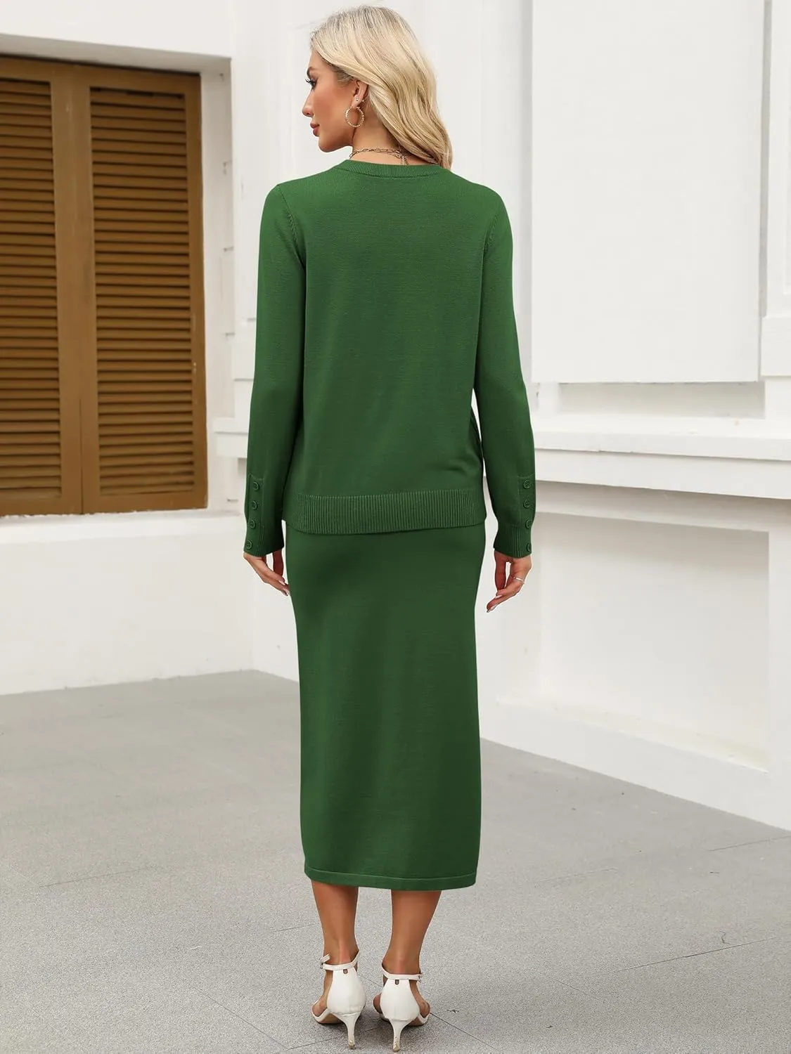 ANRABESS Women 2 Piece Outfits Striped Sweater Skirt Sets 2025 Fall Casual Long Sleeve Pullover Top Lounge Travel Midi Dress
