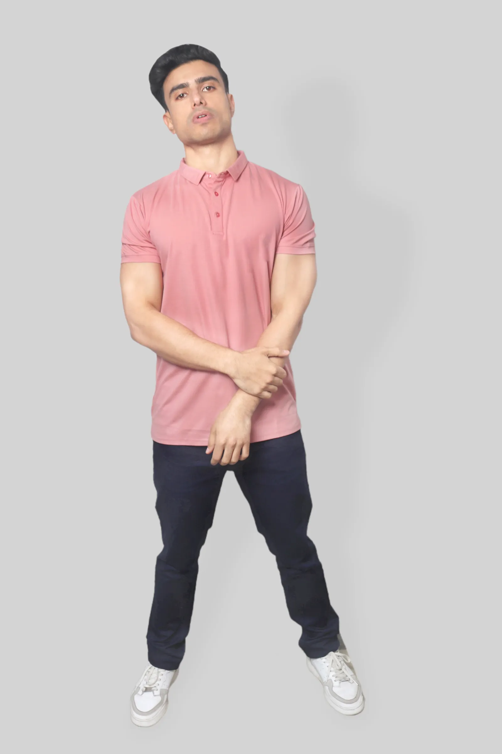 Dark Pink Classic Fine Italian Collar T-shirt mens