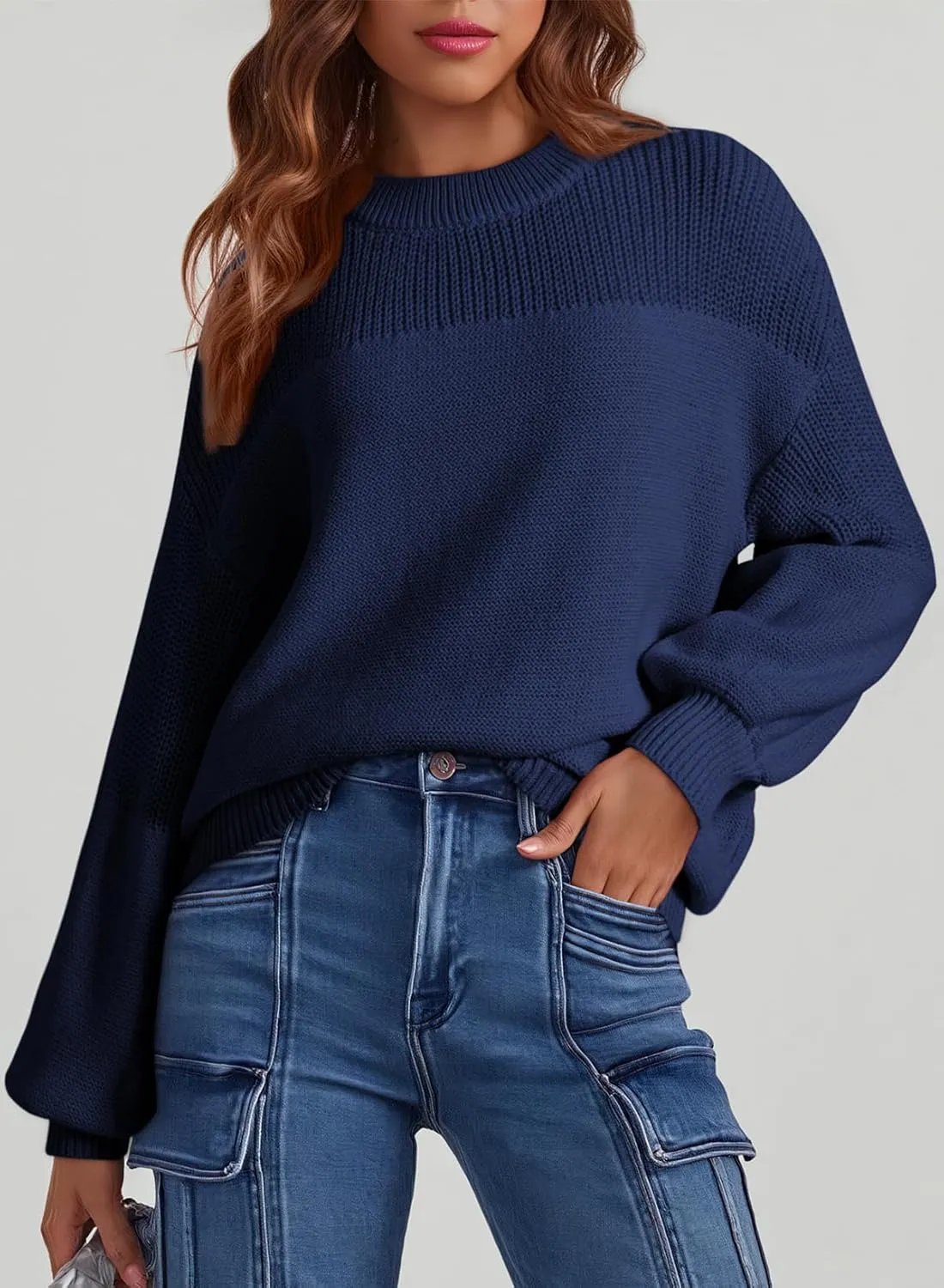 Dokotoo Women's Casual Long Sleeve Sweaters Loose Crewneck Knit Solid Pullover Sweater Jumper Tops