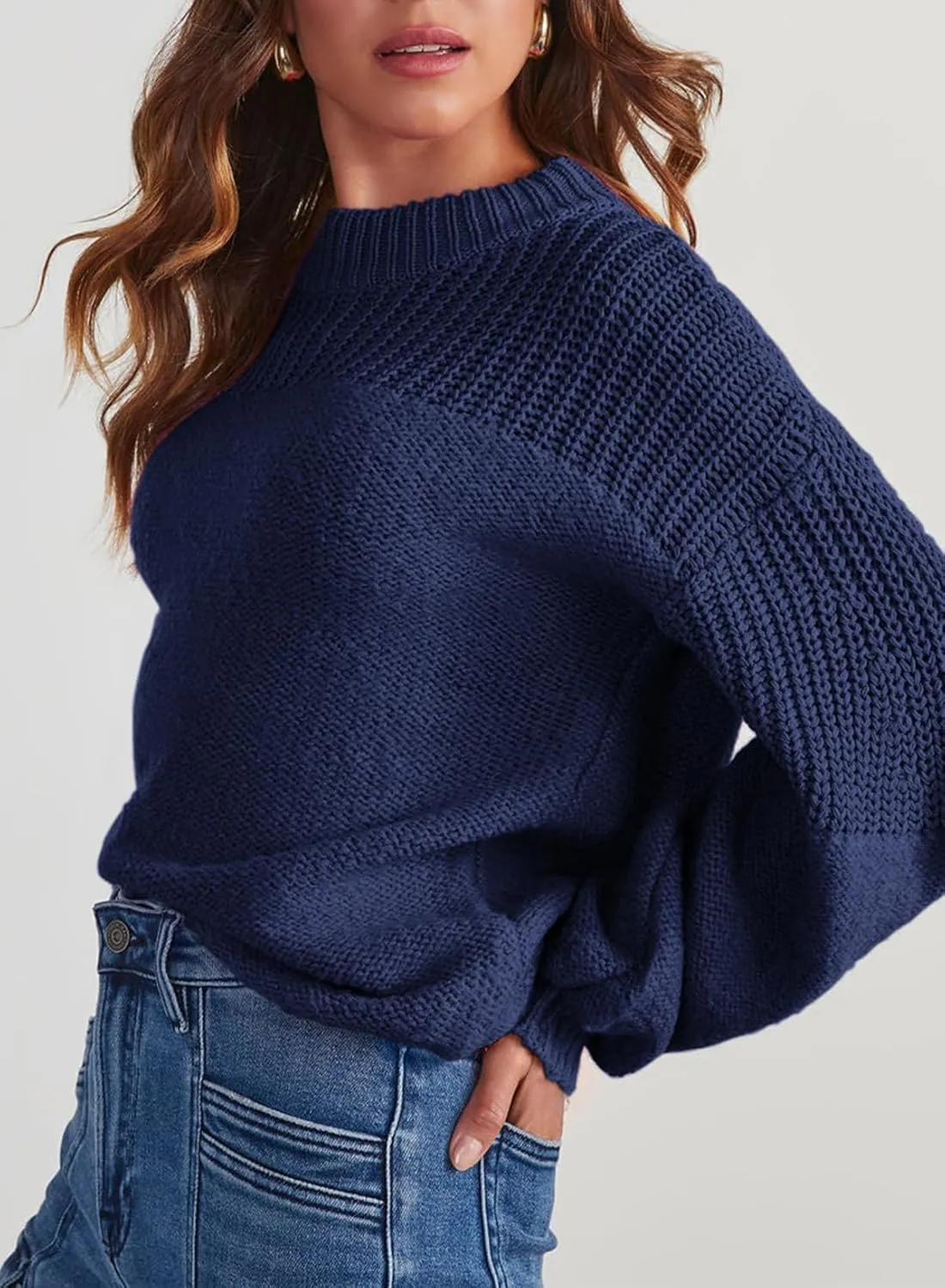 Dokotoo Women's Casual Long Sleeve Sweaters Loose Crewneck Knit Solid Pullover Sweater Jumper Tops