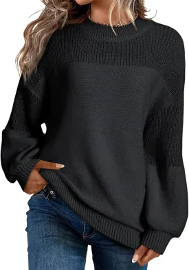 Dokotoo Women's Casual Long Sleeve Sweaters Loose Crewneck Knit Solid Pullover Sweater Jumper Tops