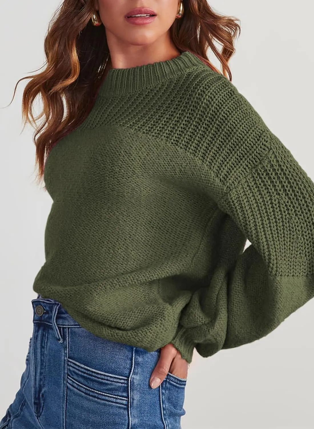 Dokotoo Women's Casual Long Sleeve Sweaters Loose Crewneck Knit Solid Pullover Sweater Jumper Tops