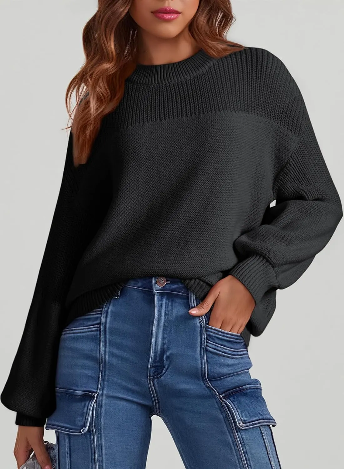 Dokotoo Women's Casual Long Sleeve Sweaters Loose Crewneck Knit Solid Pullover Sweater Jumper Tops