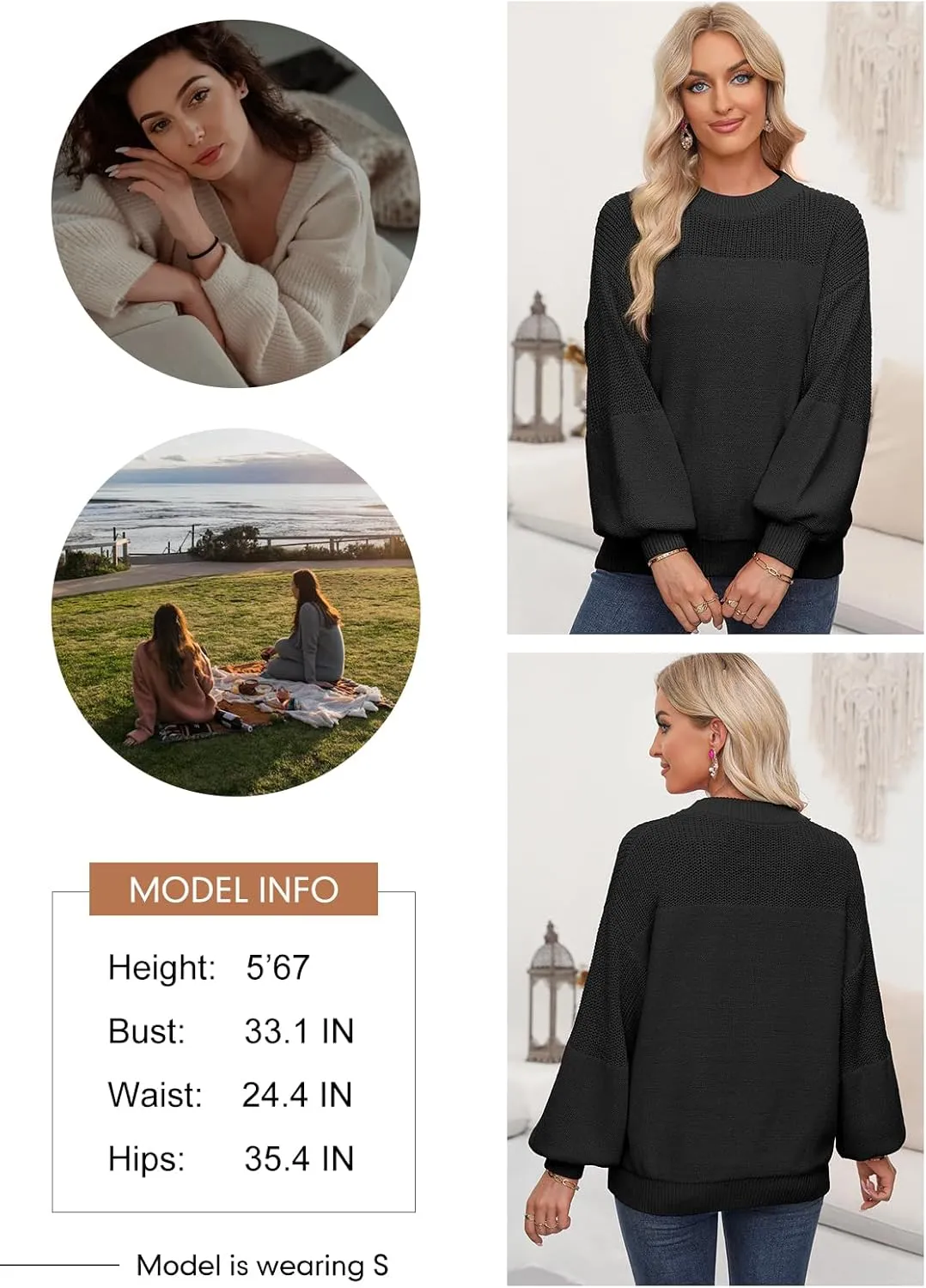 Dokotoo Women's Casual Long Sleeve Sweaters Loose Crewneck Knit Solid Pullover Sweater Jumper Tops
