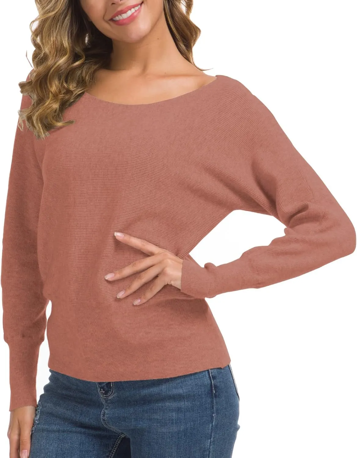 Feiersi Women's Off Shoulder Sweater Long Sleeve Loose Pullover Knit Jumper