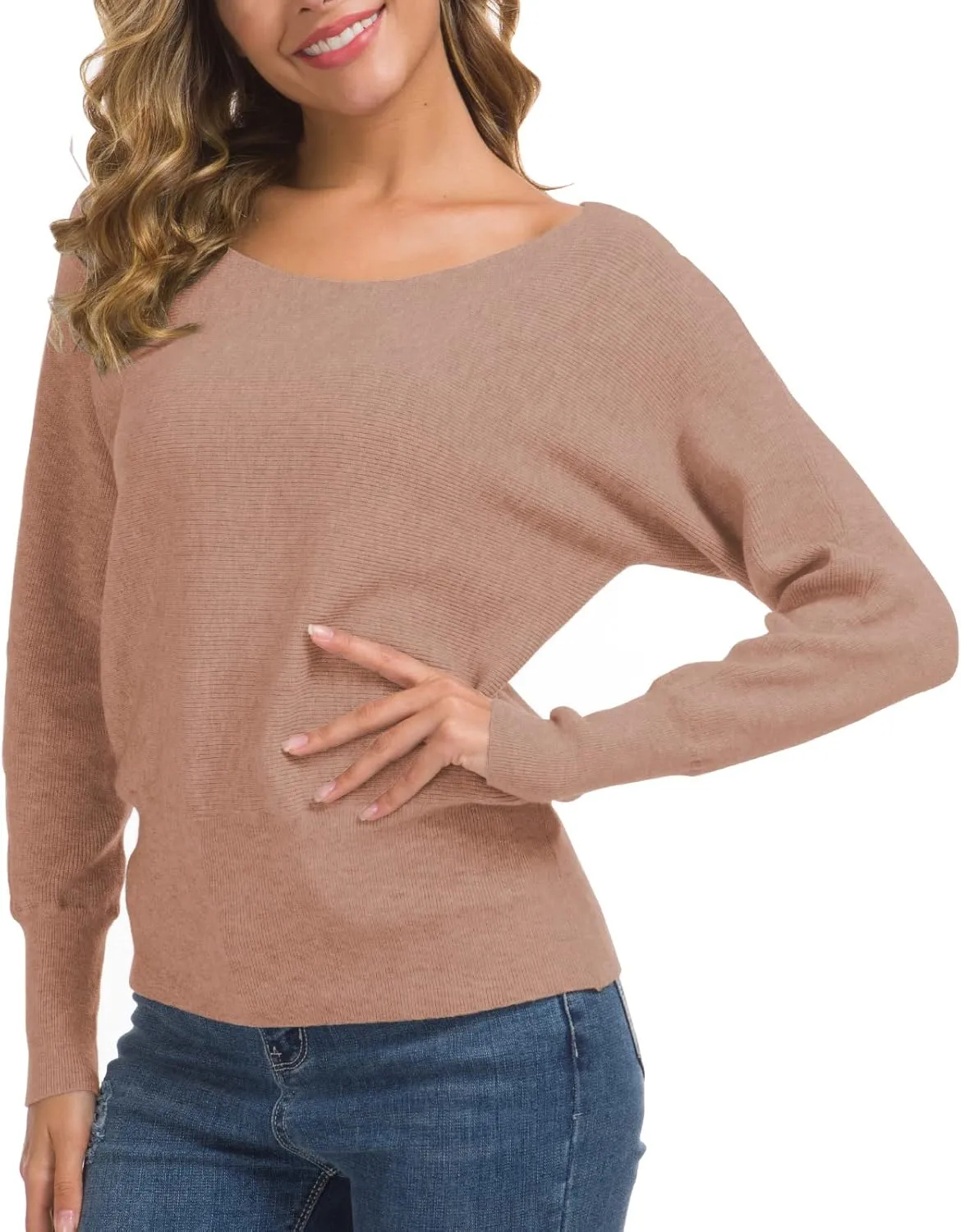 Feiersi Women's Off Shoulder Sweater Long Sleeve Loose Pullover Knit Jumper