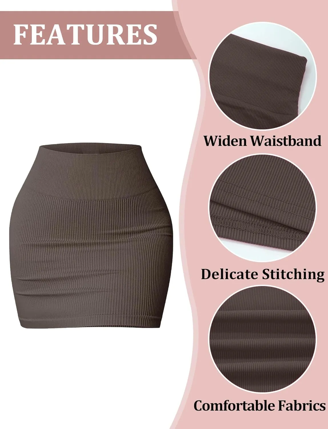 FEOYA Mini Skirt Tight Stretchy Ribbed High Waisted Bodycon Skirt Sexy Y2K Rave Fitted Short Pencil Skirt 2 Packs