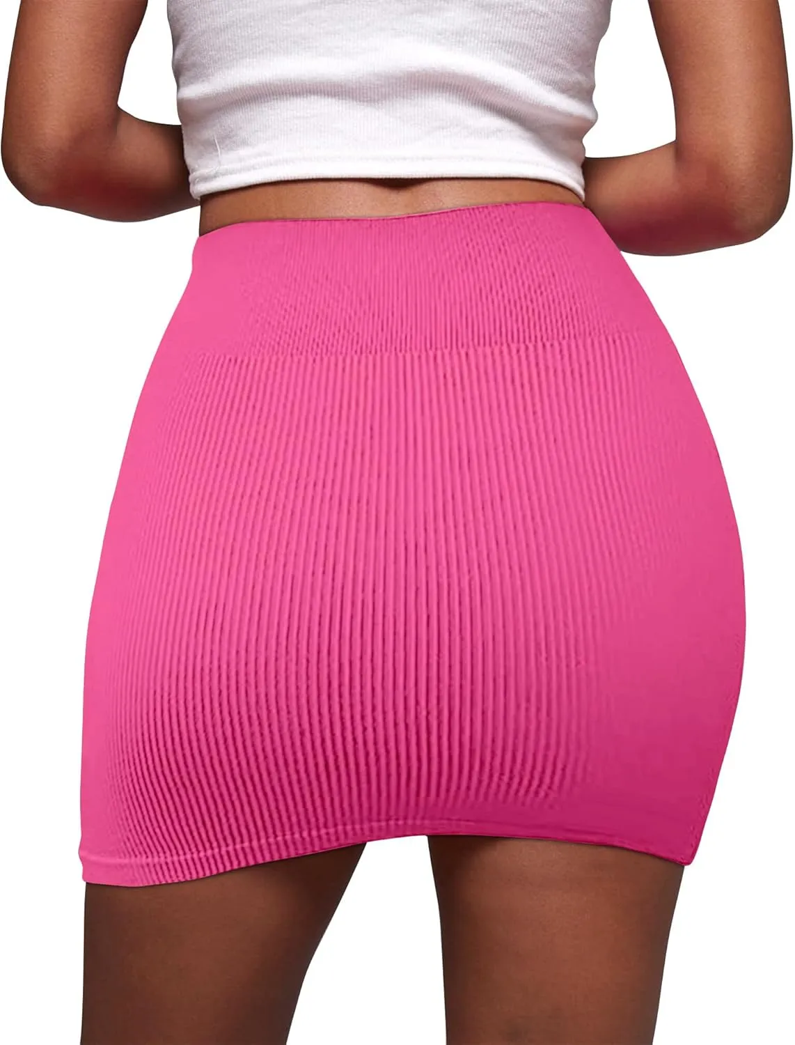 FEOYA Mini Skirt Tight Stretchy Ribbed High Waisted Bodycon Skirt Sexy Y2K Rave Fitted Short Pencil Skirt 2 Packs