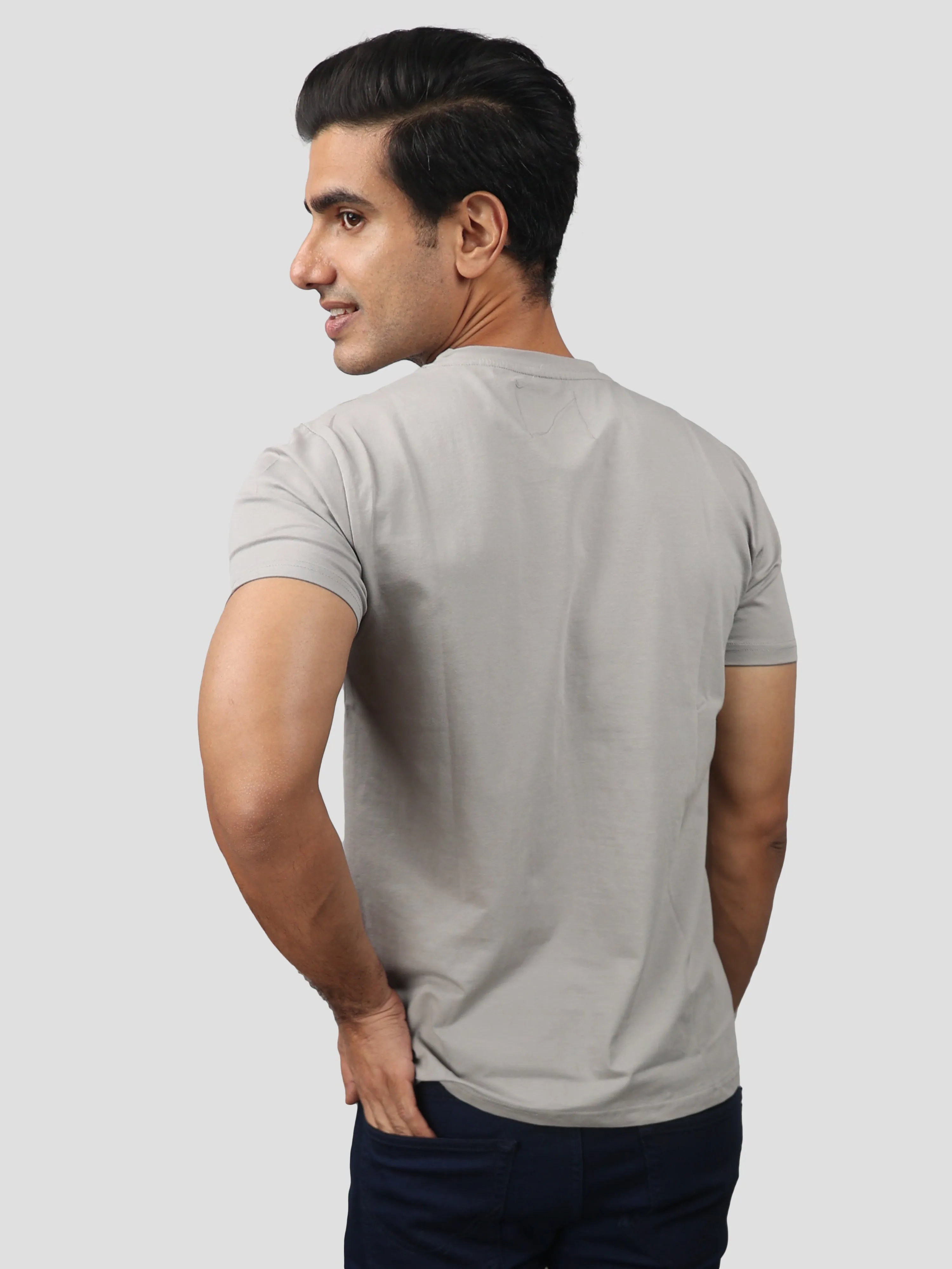 Gray Super Stretch Round Neck Cotton Tshirt for men