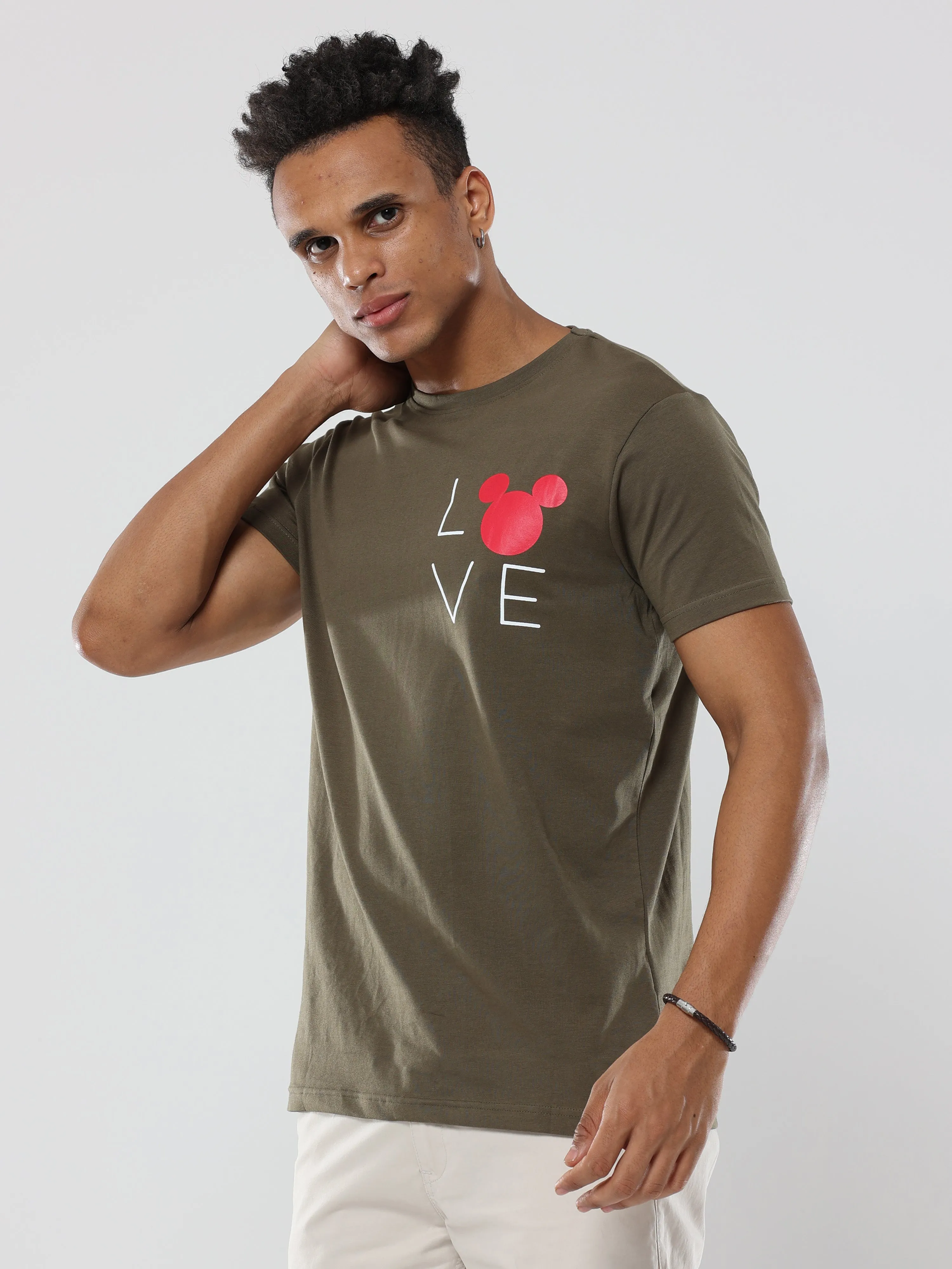 Green Love Round Neck Cotton Tshirt for men