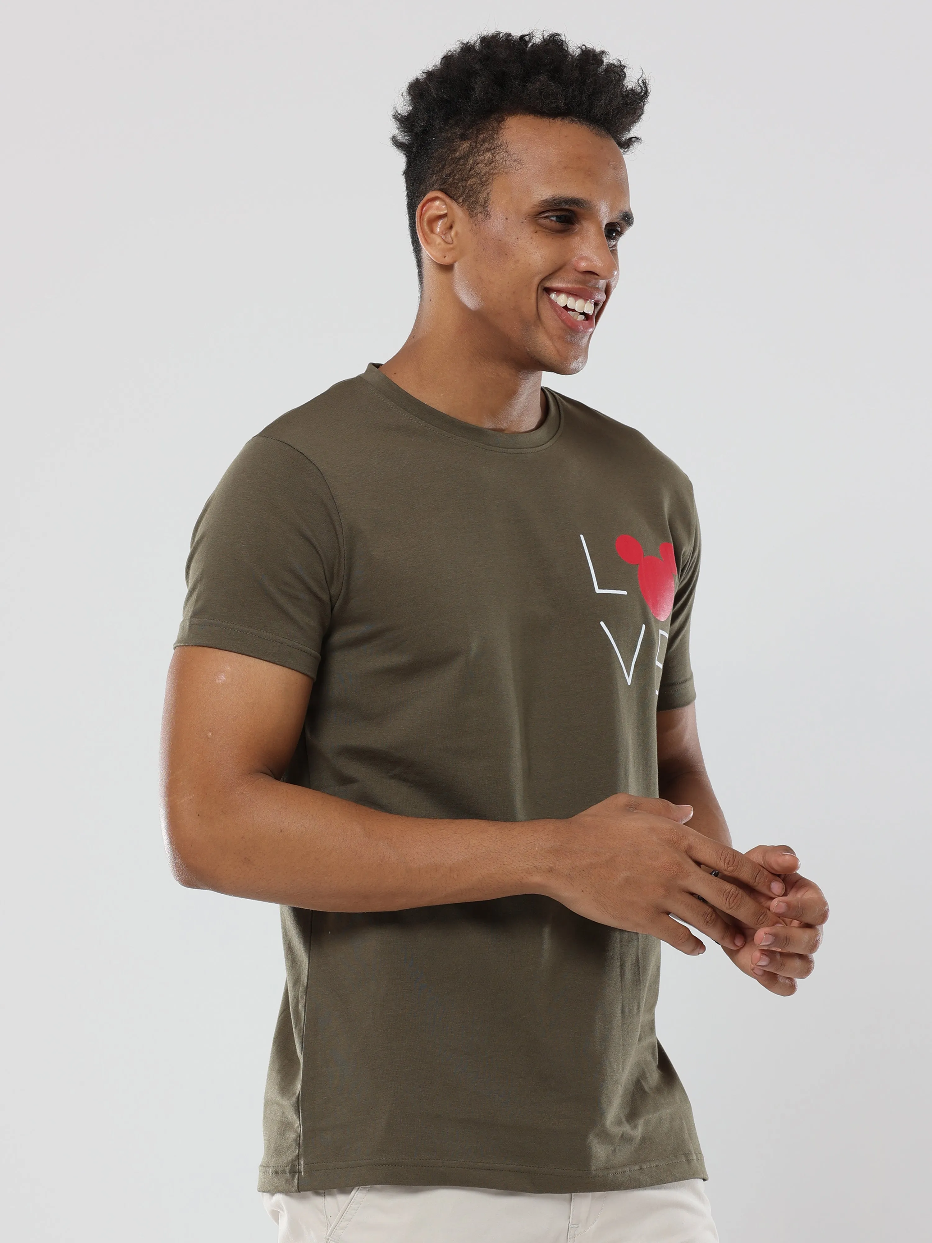 Green Love Round Neck Cotton Tshirt for men