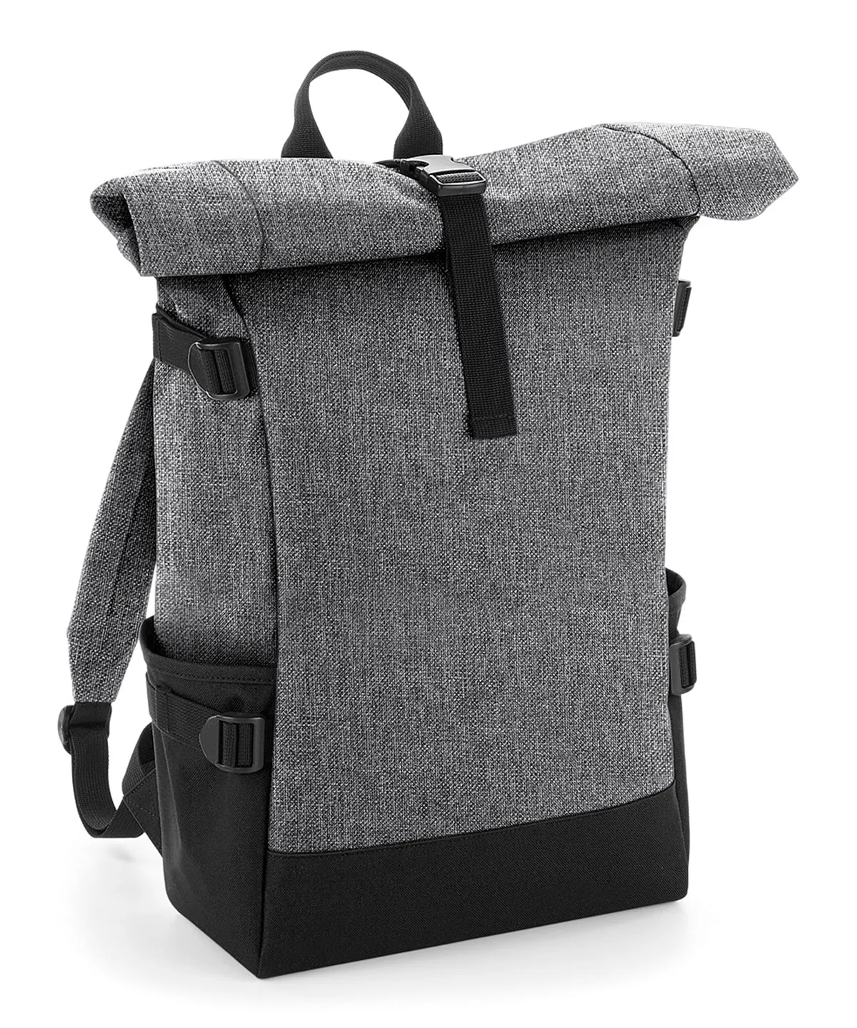 Grey Marl/Black - Block roll-top backpack