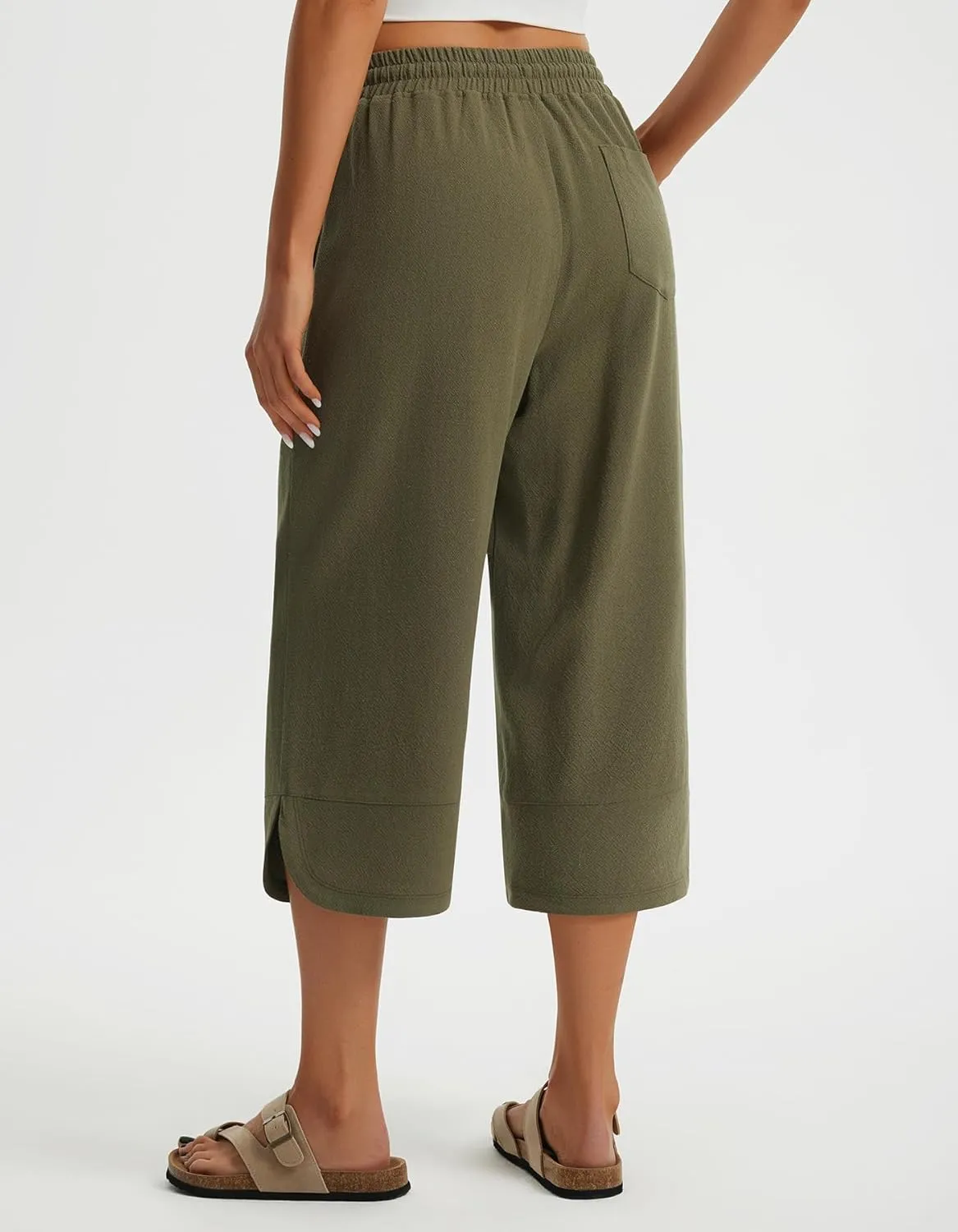 Libin Capri Linen Pants for Women Wide Leg Casual Summer Palazzo Pants High Waisted Beach Tousers with Pockets
