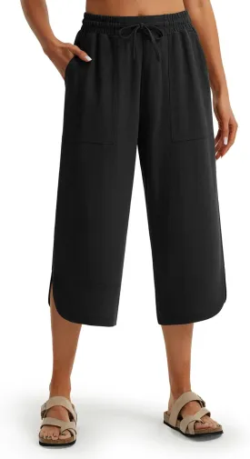 Libin Capri Linen Pants for Women Wide Leg Casual Summer Palazzo Pants High Waisted Beach Tousers with Pockets