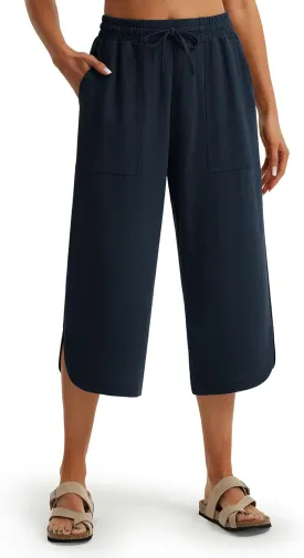Libin Capri Linen Pants for Women Wide Leg Casual Summer Palazzo Pants High Waisted Beach Tousers with Pockets