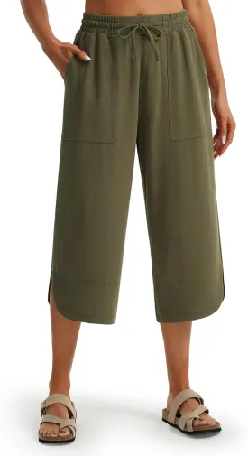 Libin Capri Linen Pants for Women Wide Leg Casual Summer Palazzo Pants High Waisted Beach Tousers with Pockets