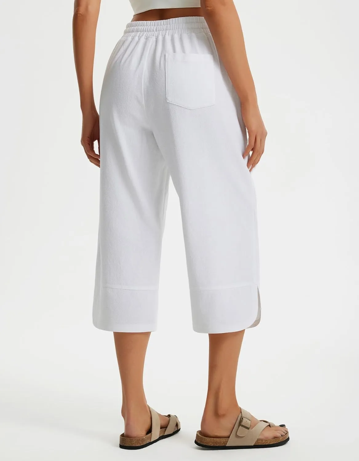 Libin Capri Linen Pants for Women Wide Leg Casual Summer Palazzo Pants High Waisted Beach Tousers with Pockets