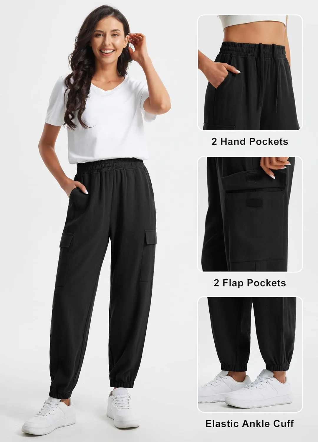 Libin Womens Cargo Linen Pants High Waisted Summer Casual Beach Parachute Travel Trousers Lightweight Joggers with Pockets