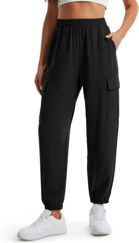 Libin Womens Cargo Linen Pants High Waisted Summer Casual Beach Parachute Travel Trousers Lightweight Joggers with Pockets