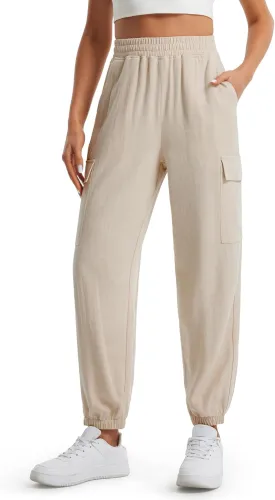 Libin Womens Cargo Linen Pants High Waisted Summer Casual Beach Parachute Travel Trousers Lightweight Joggers with Pockets