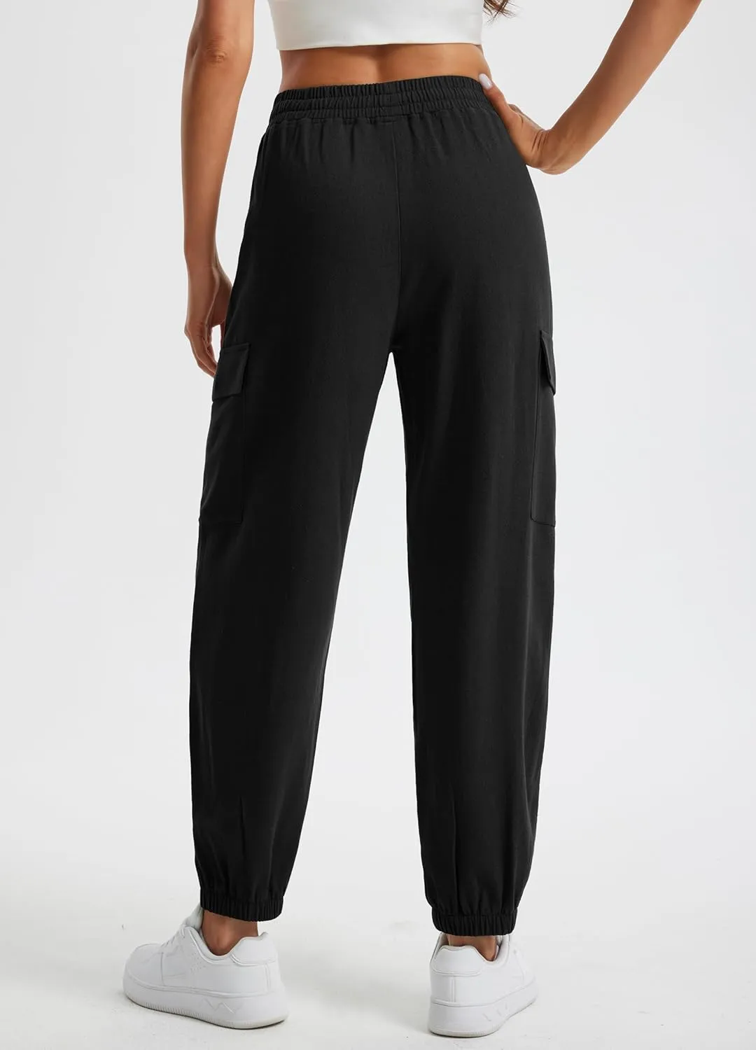 Libin Womens Cargo Linen Pants High Waisted Summer Casual Beach Parachute Travel Trousers Lightweight Joggers with Pockets
