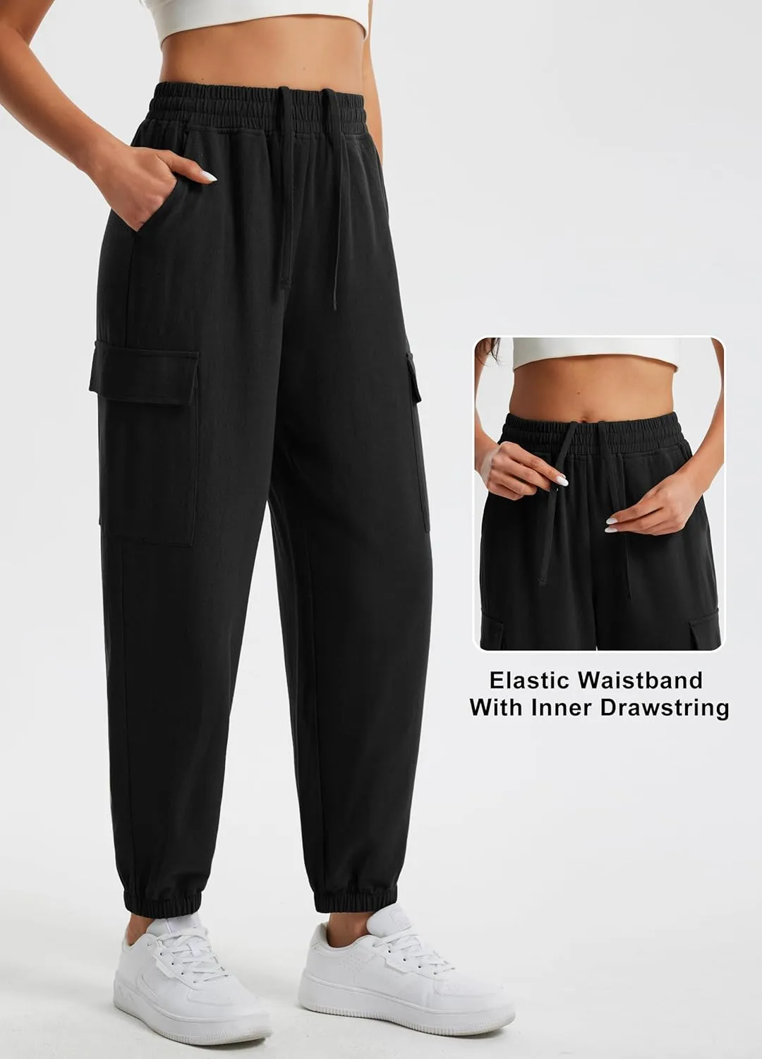 Libin Womens Cargo Linen Pants High Waisted Summer Casual Beach Parachute Travel Trousers Lightweight Joggers with Pockets