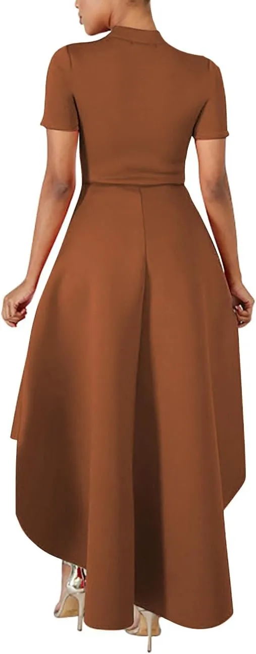 Lrady Womens V Neck Short Sleeve High Low Cocktail Party Dresses Peplum Tunic Tops Shirt Dress
