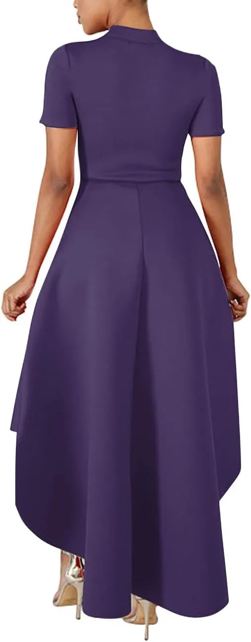 Lrady Womens V Neck Short Sleeve High Low Cocktail Party Dresses Peplum Tunic Tops Shirt Dress