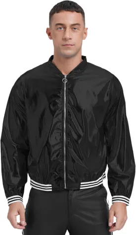 Men's Holographic Jacket Halloween Party Disco Shiny Sparkly Glitter Sequins Bomber Jacket