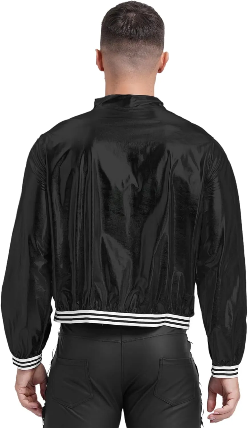 Men's Holographic Jacket Halloween Party Disco Shiny Sparkly Glitter Sequins Bomber Jacket