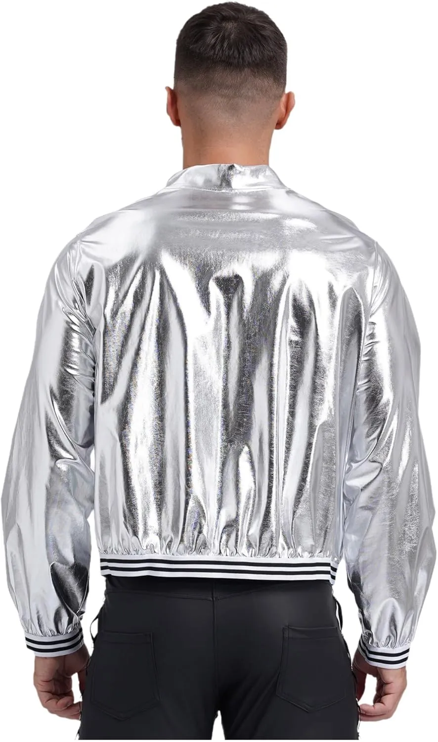 Men's Holographic Jacket Halloween Party Disco Shiny Sparkly Glitter Sequins Bomber Jacket