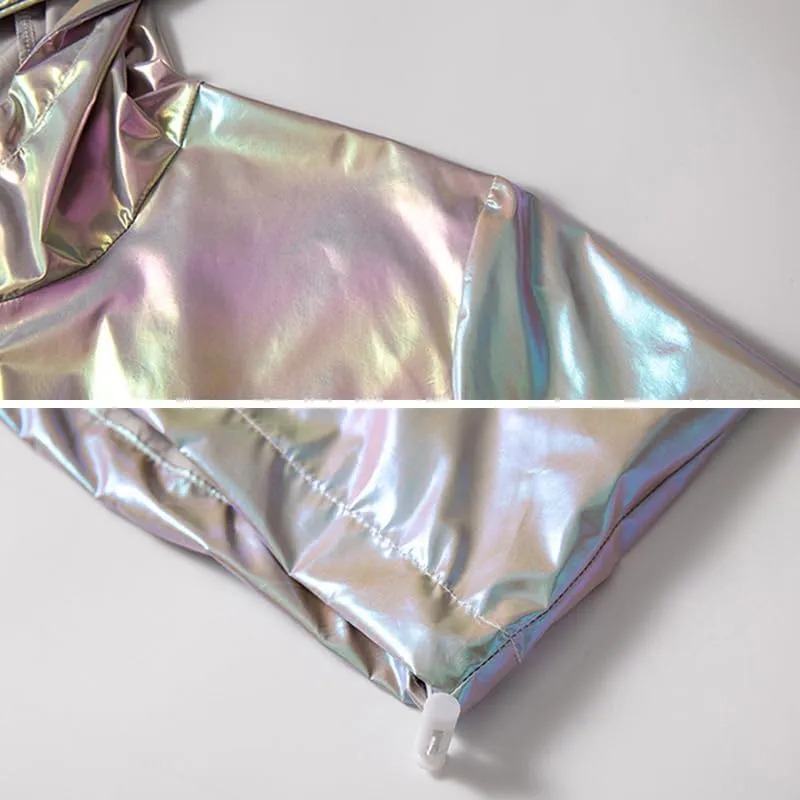 Men's Metallic Jacket Holographic Ultra-thin Lightweight Shiny Hooded Jackets Party Club Coat