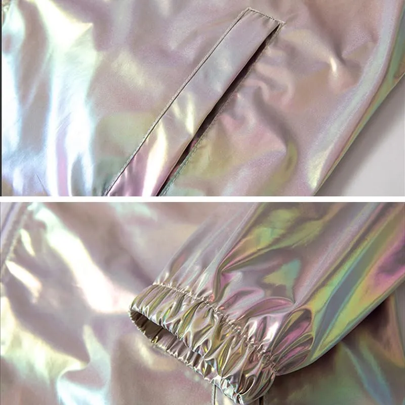Men's Metallic Jacket Holographic Ultra-thin Lightweight Shiny Hooded Jackets Party Club Coat