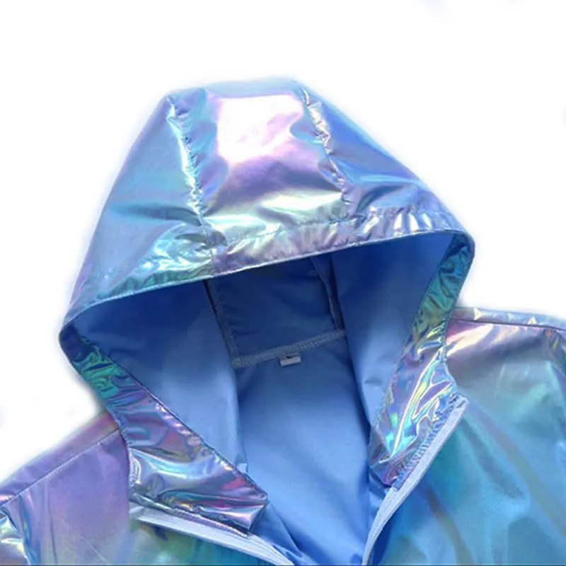 Men's Metallic Jacket Holographic Ultra-thin Lightweight Shiny Hooded Jackets Party Club Coat