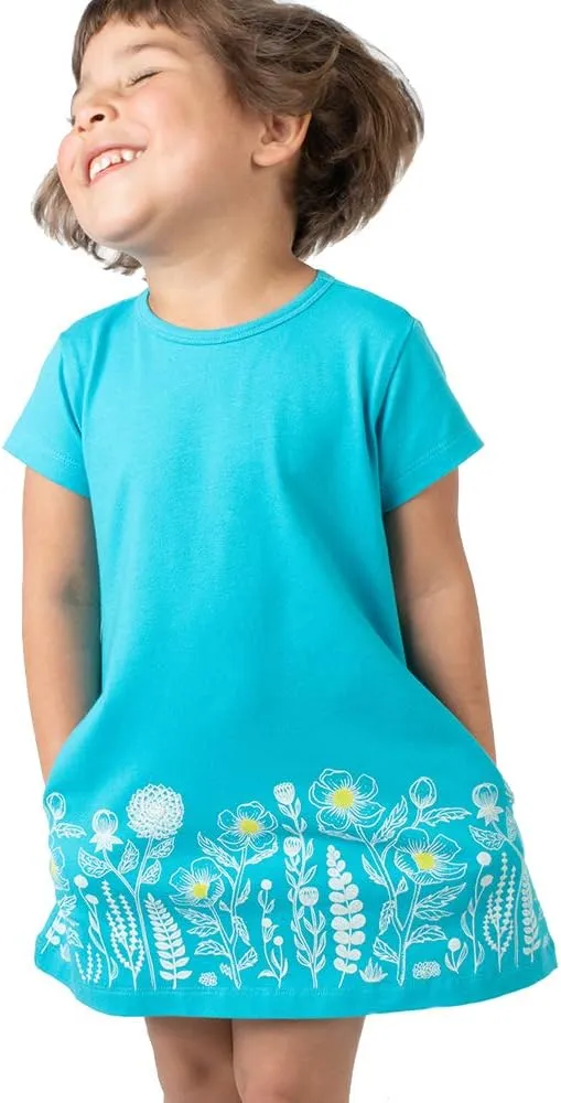 Mighty Girls' Short Sleeve T-Shirt Dresses | 100% Organic Cotton, Stylish Comfort Dress for Kids