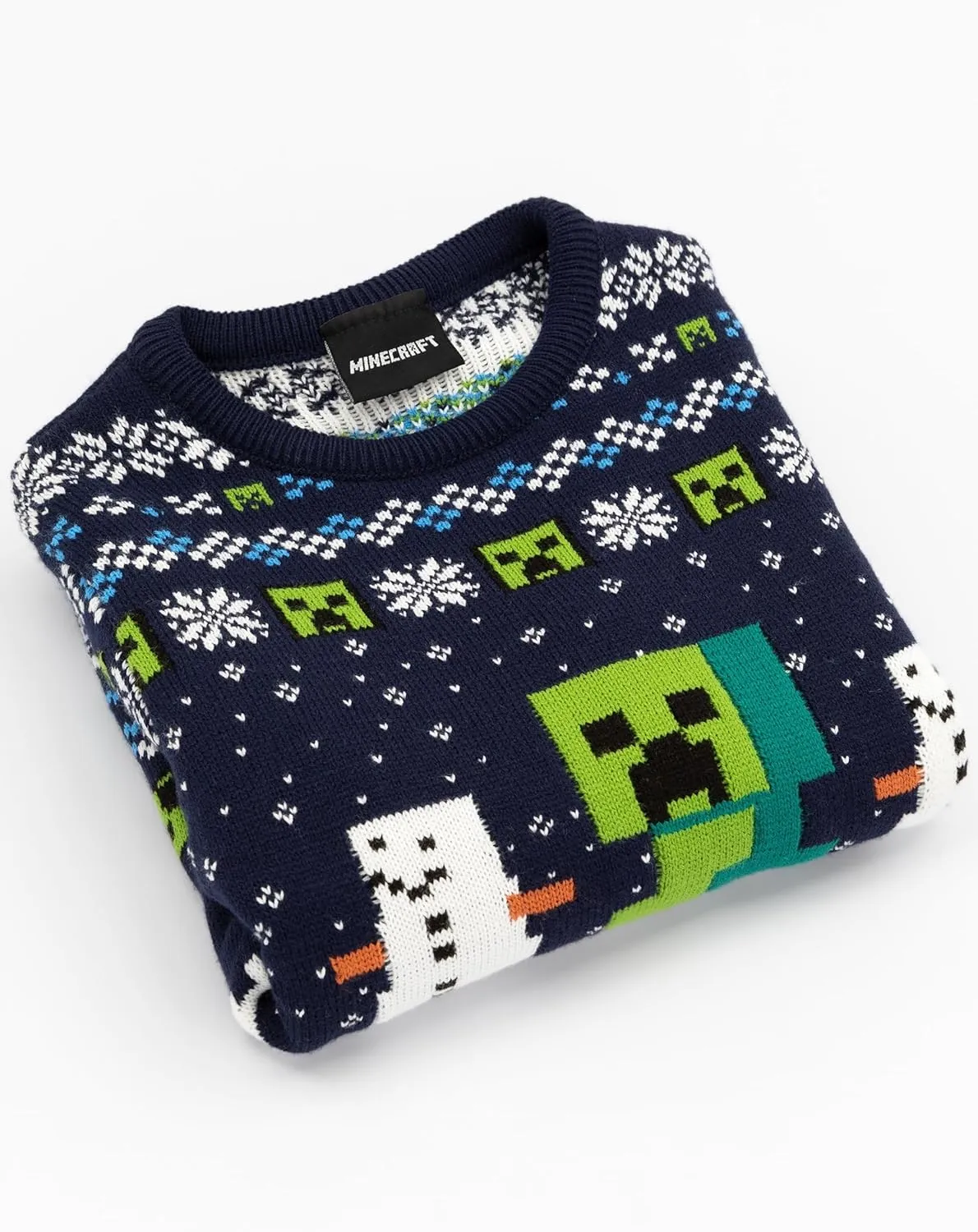 Minecraft Boys Christmas Jumper Style Options Kids Creeper & Snowmen Characters Knitted Sweater | Pattern Festive Jumper