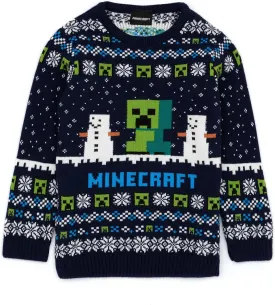 Minecraft Boys Christmas Jumper Style Options Kids Creeper & Snowmen Characters Knitted Sweater | Pattern Festive Jumper