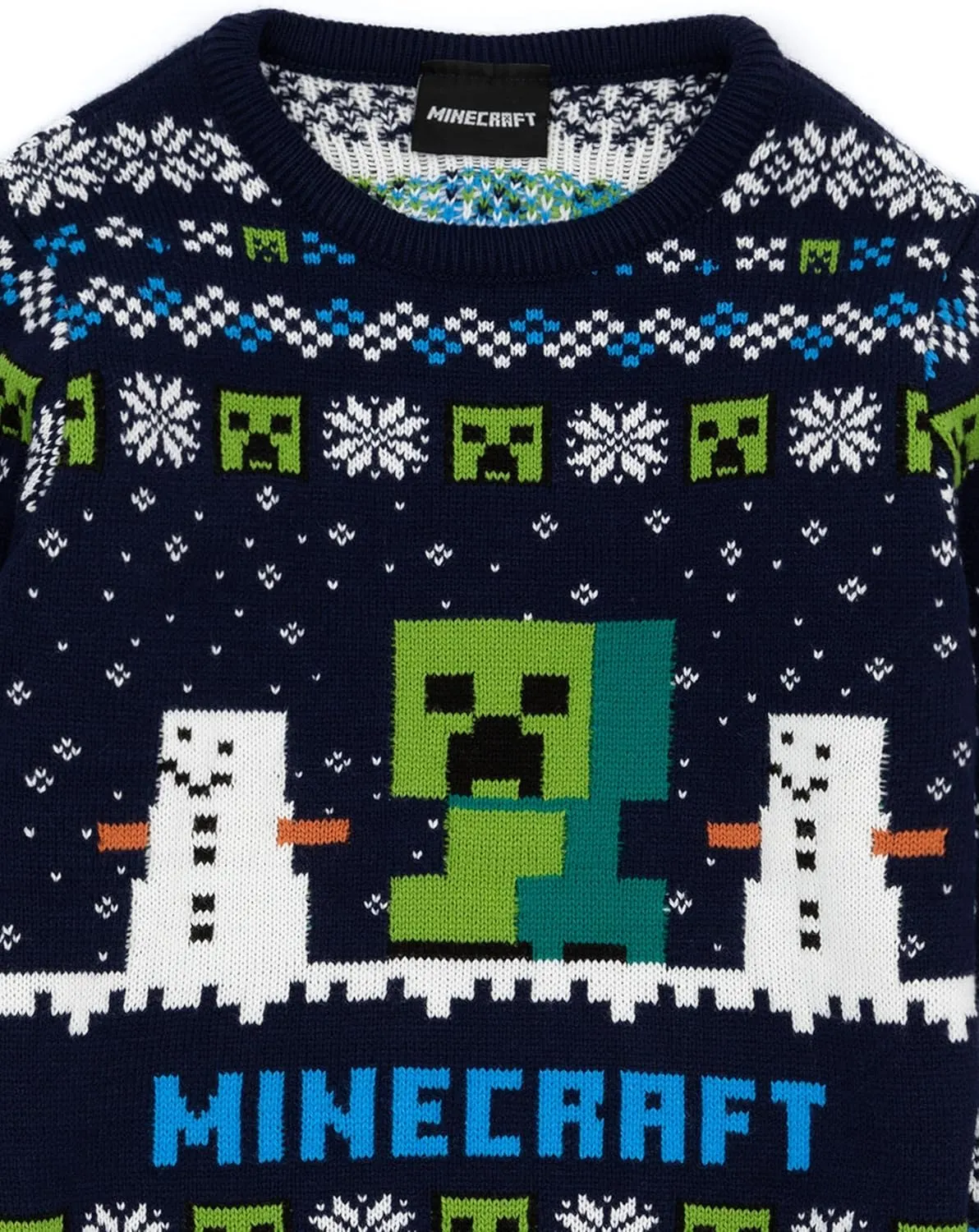 Minecraft Boys Christmas Jumper Style Options Kids Creeper & Snowmen Characters Knitted Sweater | Pattern Festive Jumper