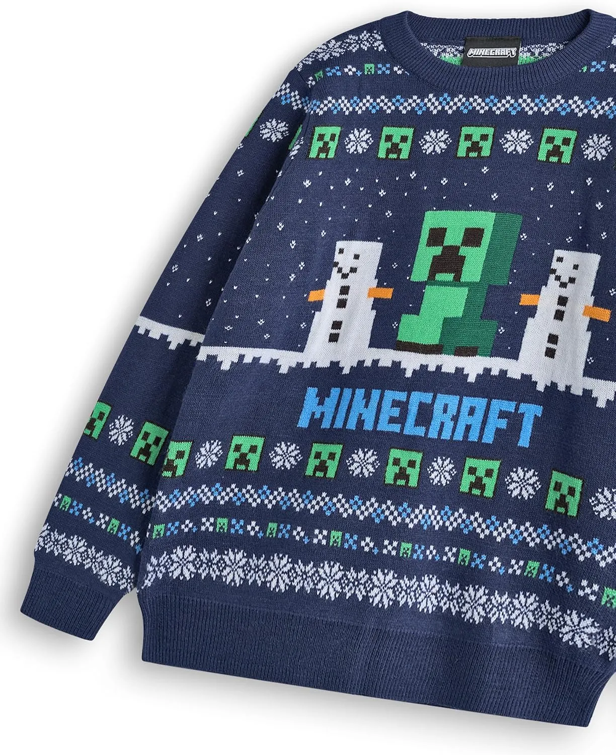 Minecraft Boys Christmas Jumper Style Options Kids Creeper & Snowmen Characters Knitted Sweater | Pattern Festive Jumper
