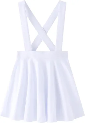 Noomelfish Girls Suspender Skater Skirt Stretchy Cotton Flared Overall Dress (4-12 Years)