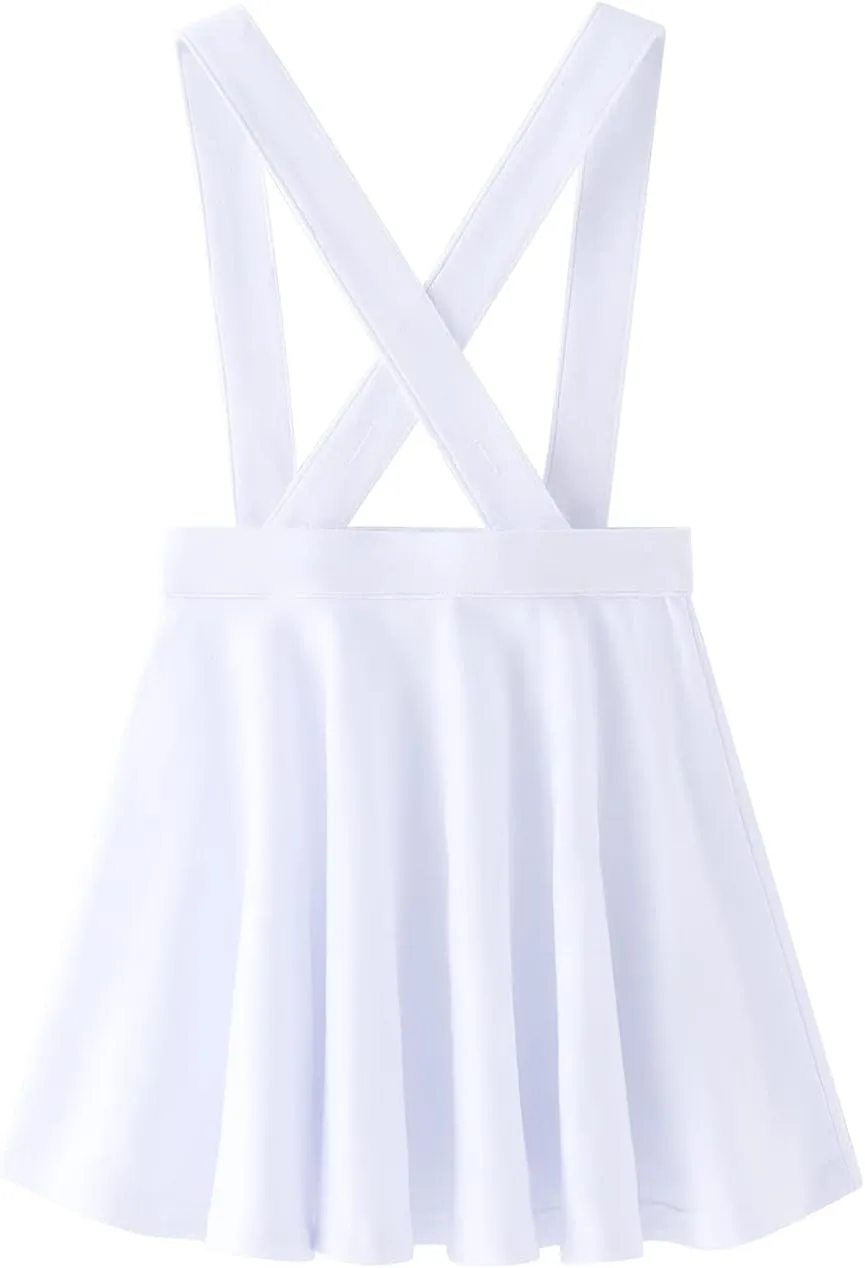 Noomelfish Girls Suspender Skater Skirt Stretchy Cotton Flared Overall Dress (4-12 Years)