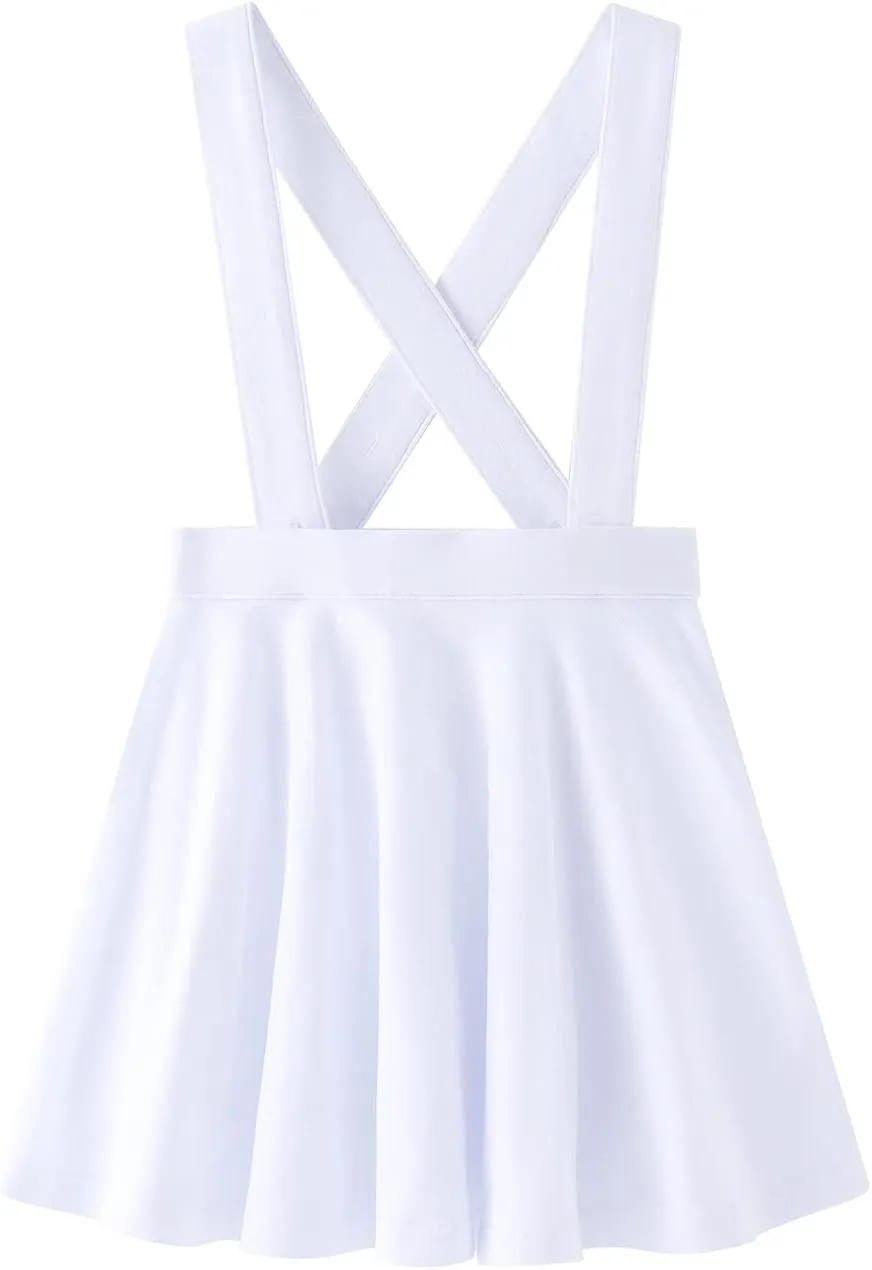 Noomelfish Girls Suspender Skater Skirt Stretchy Cotton Flared Overall Dress (4-12 Years)