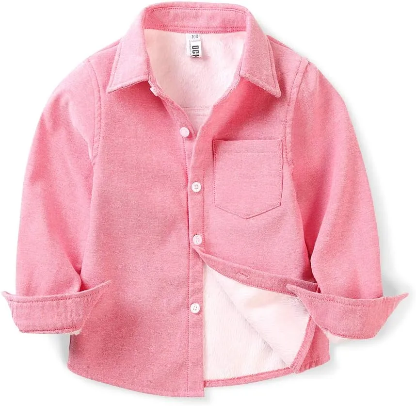 OCHENTA Boys' Fleece-Lined Oxford Dress Shirt Kids Long Sleeve Button Down Warm Top