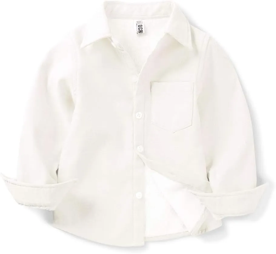 OCHENTA Boys' Fleece-Lined Oxford Dress Shirt Kids Long Sleeve Button Down Warm Top