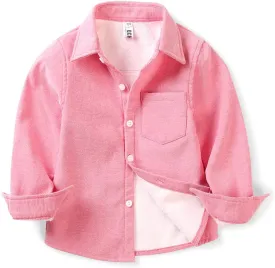 OCHENTA Boys' Fleece-Lined Oxford Dress Shirt Kids Long Sleeve Button Down Warm Top