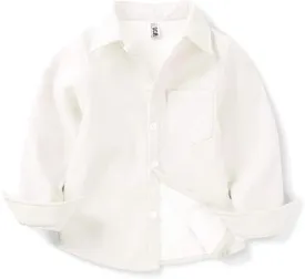 OCHENTA Boys' Fleece-Lined Oxford Dress Shirt Kids Long Sleeve Button Down Warm Top