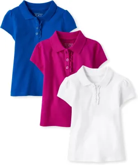 The Children's Place Girls' Toddler Mulipack Short Sleeve Ruffle Pique Polos